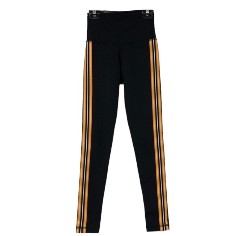 TNA Aritzia Atmosphere leggings solid  black with yellow side stripes XXS